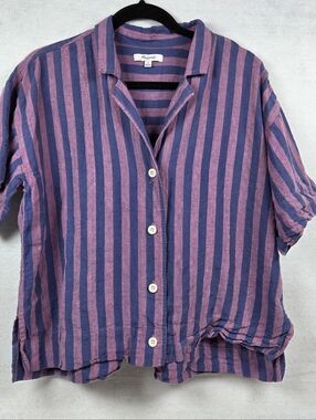 Madewell Linen Shirt Striped Purple Size M